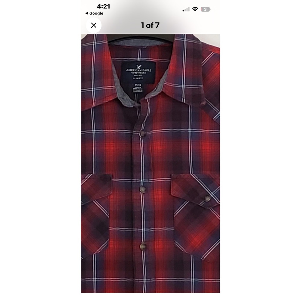 American Eagle Outfitters Mens Slim Fit Plaid Long Sleeve‎ Snap Button Shirt L